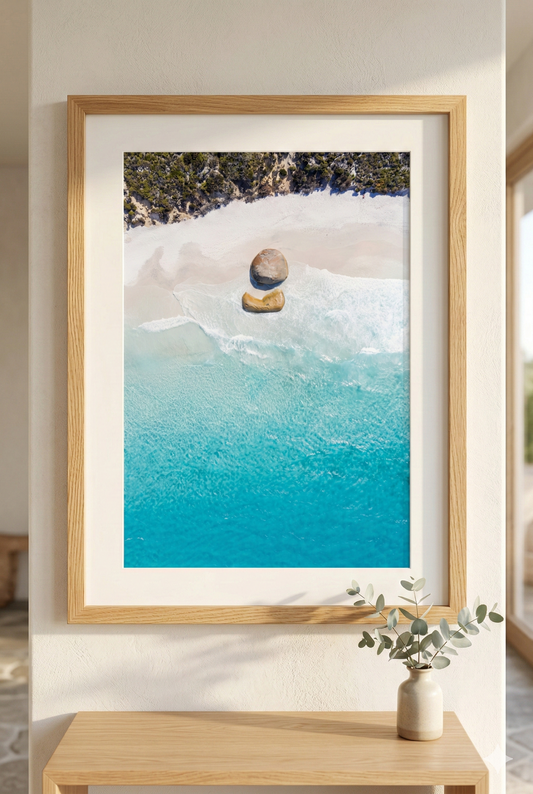 Little Beach Albany Fine Art Print WA Mockup Natural Oak Frame