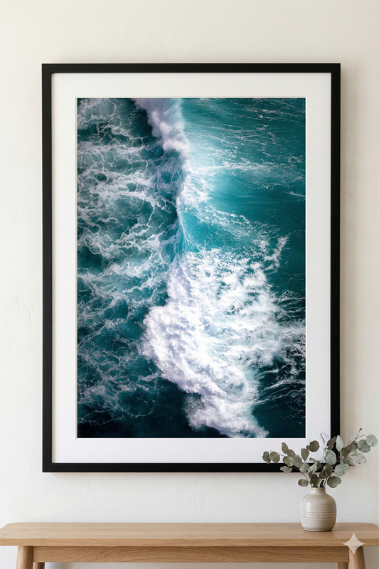 Yallingup Surf Wall Art Aerial Print South West WA Portrait Mockup Black Frame